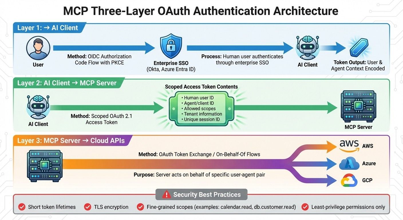 MCP Three-Layer OAuth Authentication Architecture for Multi-Cloud AI Agents